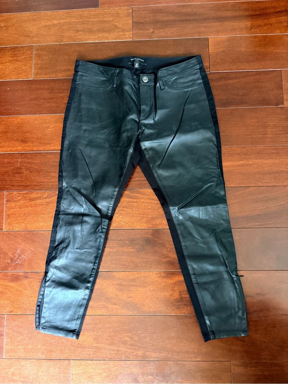 Never Worn Banana Republic Black Faux Leather and Denim Sloane Fit Pants